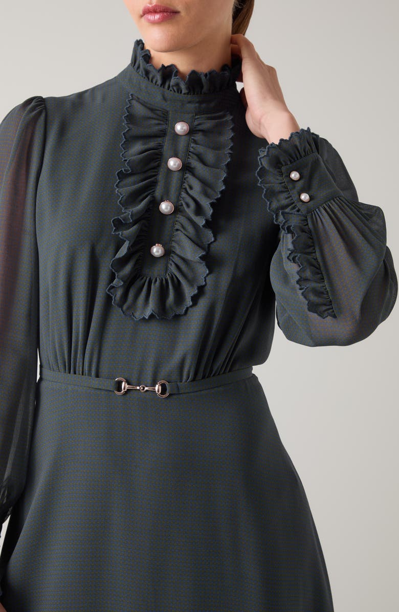 LK Bennett Sadie Ruffle Long Sleeve Dress, Alternate, color, Green/ Blue