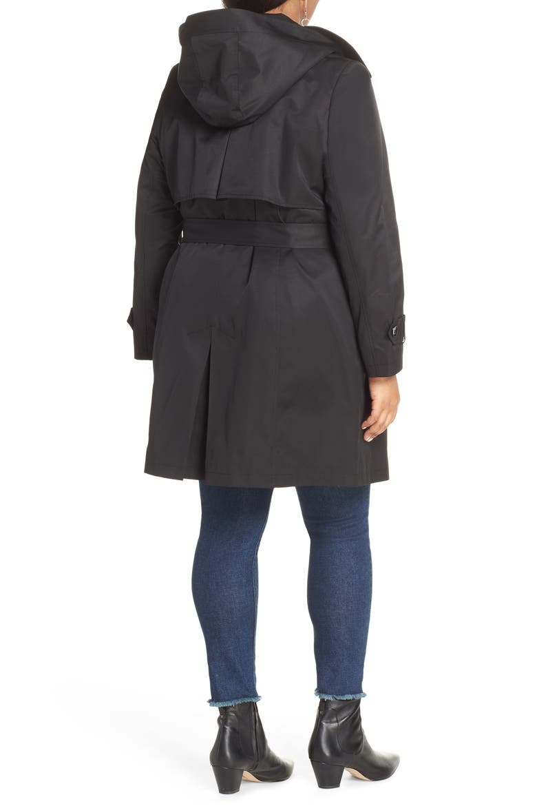Double Breasted Hooded Trench Coat, Alternate, color, BLACK