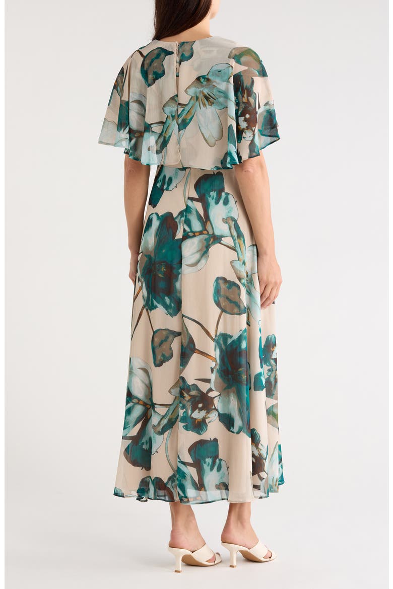 Floral Cape Sleeve Chiffon Maxi Dress, Alternate, color, SEQUOIA MULTI