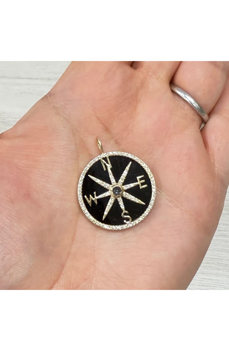 The Lovery Fine Jewelry Onyx and Diamond Halo Compass Charm, Alternate, color, Onyx