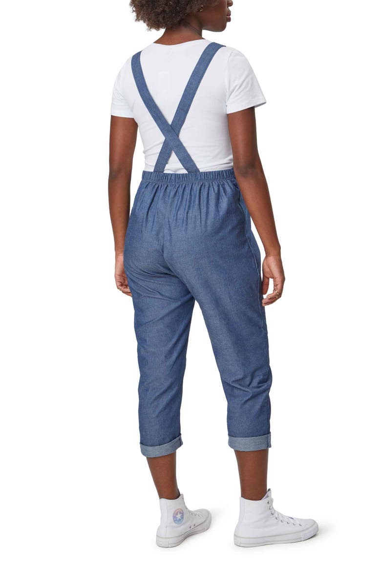 Lightweight Crop Maternity Overalls, Alternate, color, DENIM/ CONTRAST TRIM