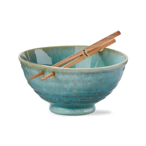 Akira Noodle Bowl S/2 Aqua Aqua Stoneware Everyday