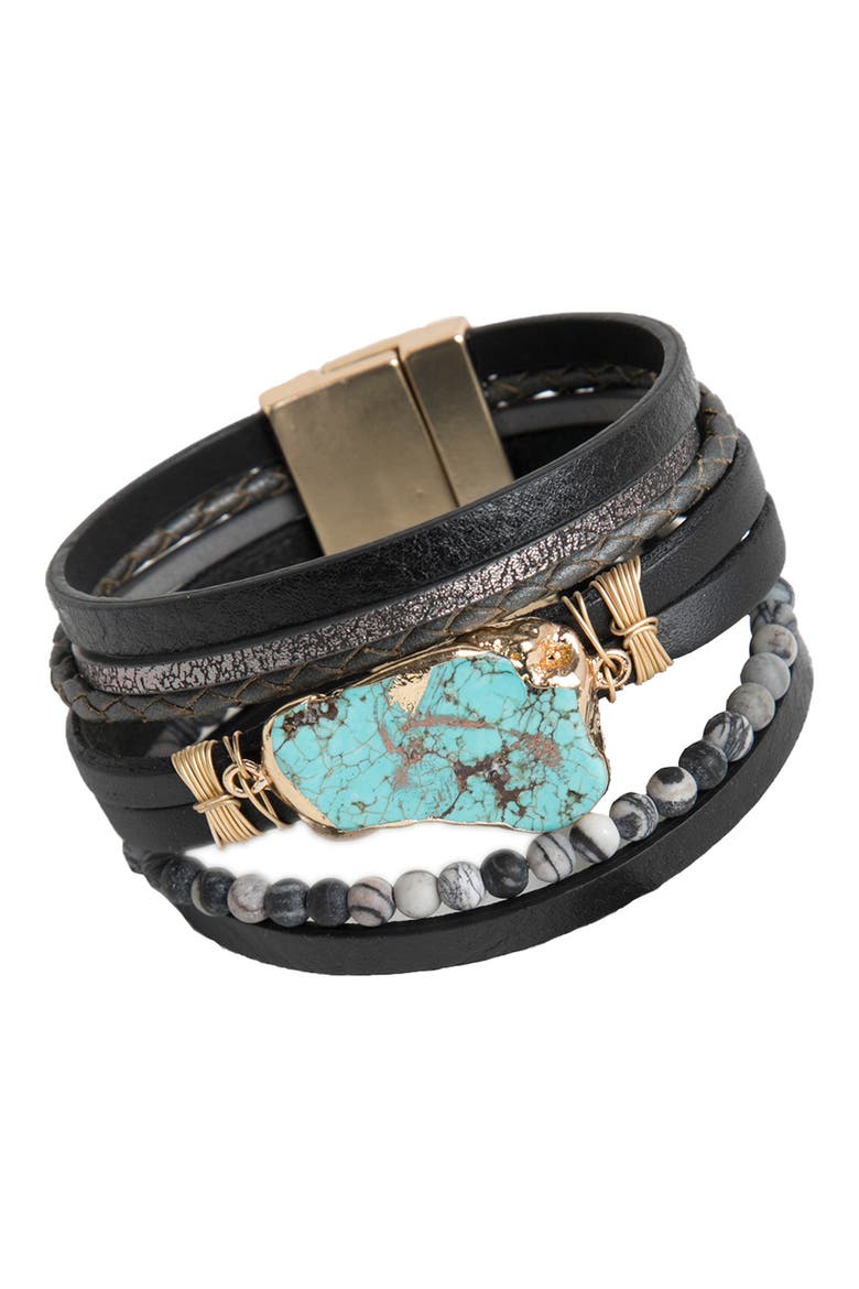 Hollis Beaded Leather Bracelet, Alternate, color, BLACK