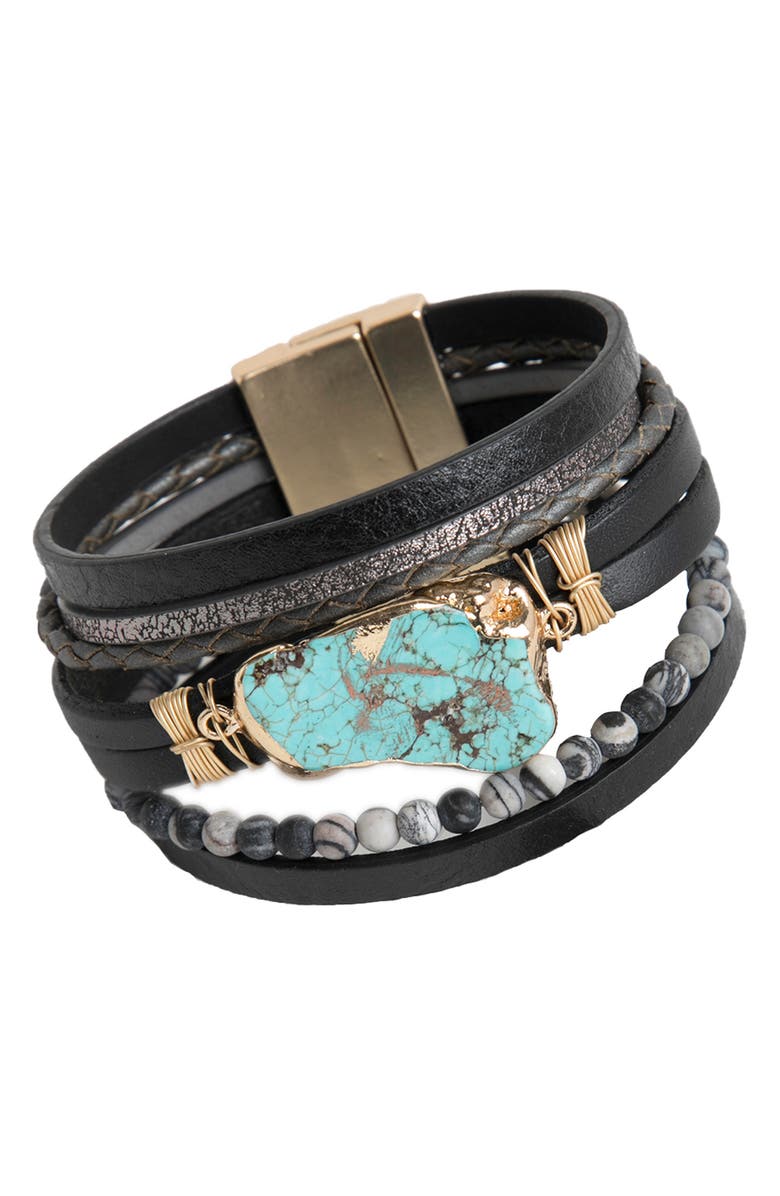 SAACHI Hollis Beaded Leather Bracelet, Alternate, color, Black