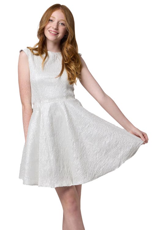 Un Deux Trois Cap Sleeve Boat Neck Dress In Longer Length In White