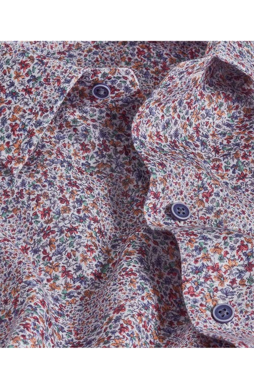 David Donahue Regular Fit Micro Floral Print Linen Sport Shirt In Berry Multi