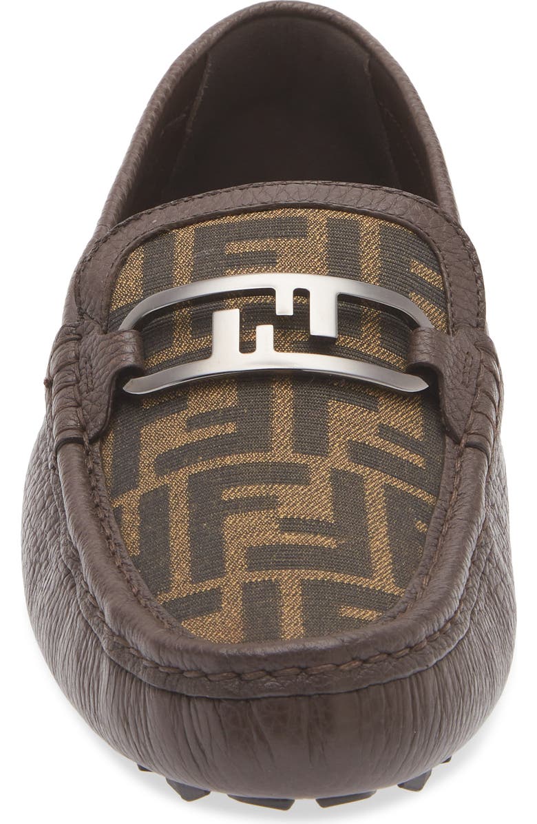 Fendi O'Lock Mixed Media Driving Loafer, Alternate, color, Tabacco Nero/Dark Brown