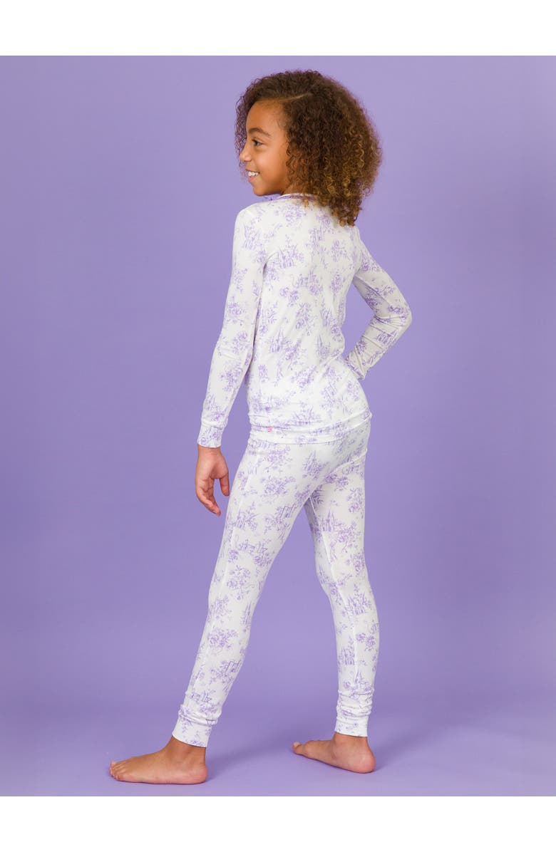 RuffleButts SoftSnooze Girls Ruffle Long Sleeve Pajama Set, Alternate, color, Purple Princess Castle Toile