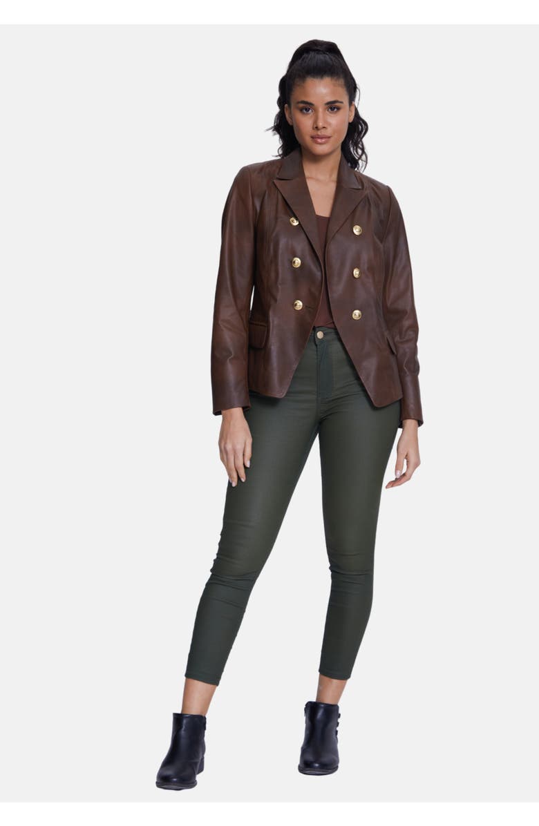 Furniq UK Josephine Leather Blazer, Main, color, Whiskey