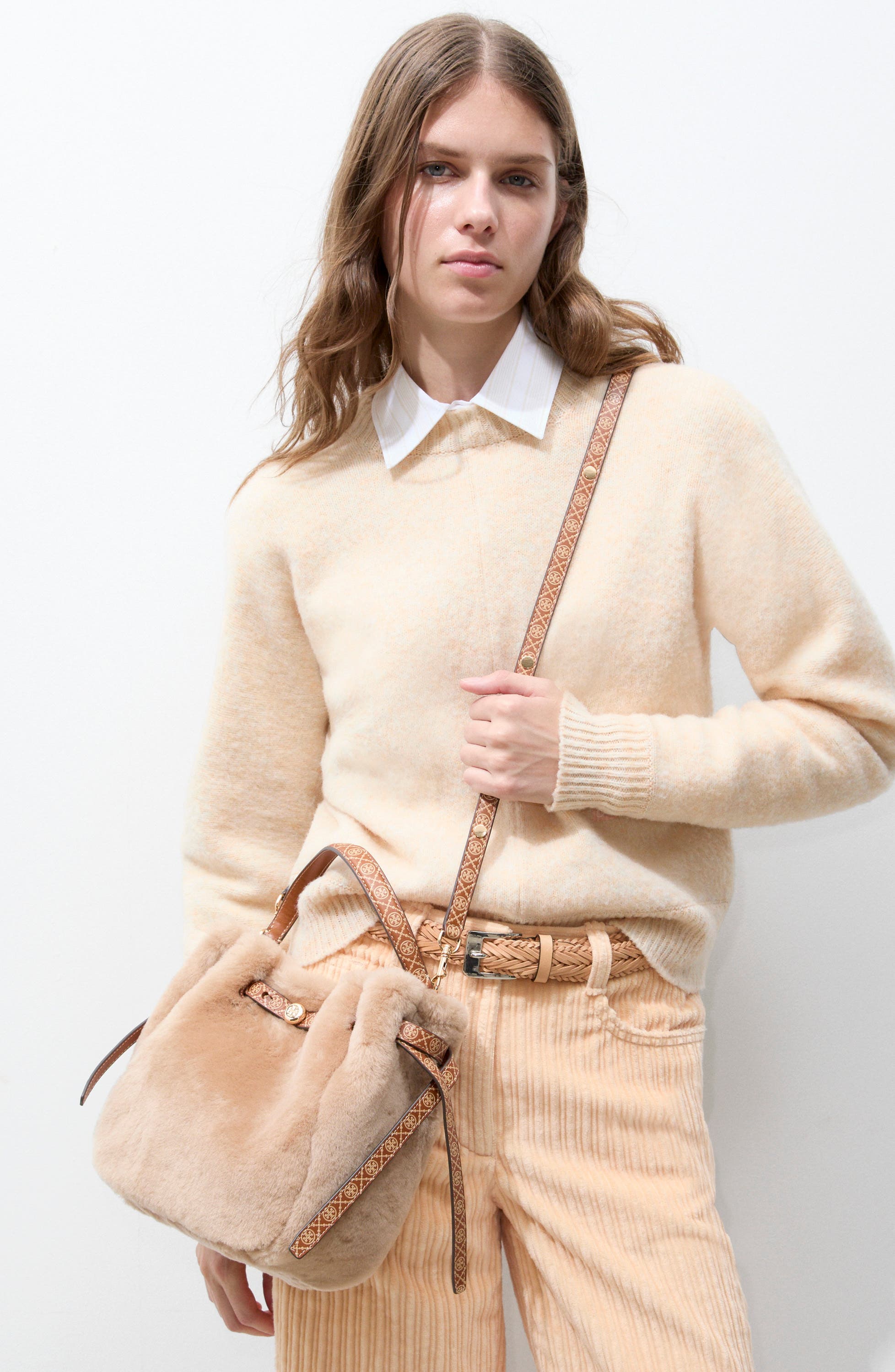 Romy Shearling Bucket Bag, Alternate, color, TEDDY