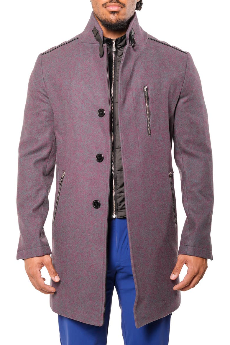 Captainbordeaux Blue Wool Blend Car Coat with Quilted Bib, Main, color, BLUE