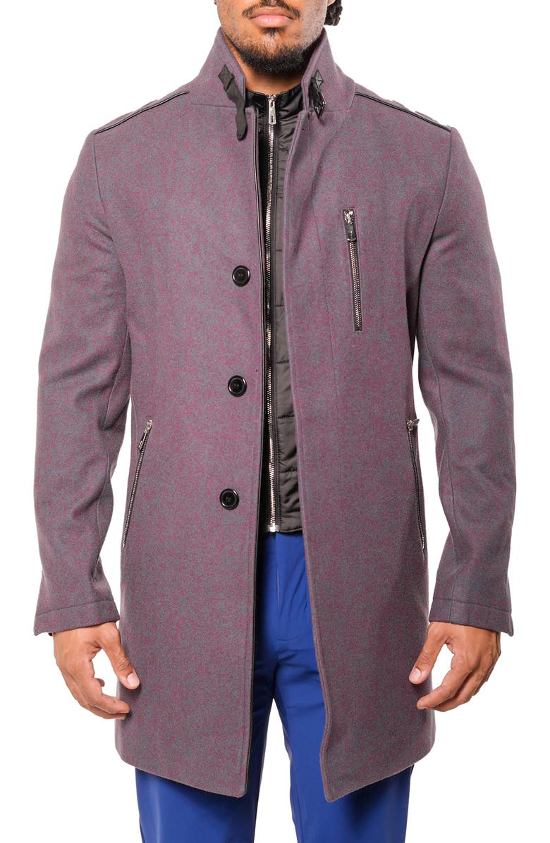 Maceoo Captainbordeaux Blue Wool Blend Car Coat with Quilted Bib, Main, color, Blue