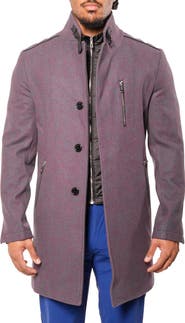 Maceoo Captainbordeaux Blue Wool Blend Car Coat with Quilted Bib