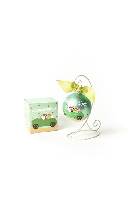 Warmest Wishes Santa Glass Ornament with White Stand