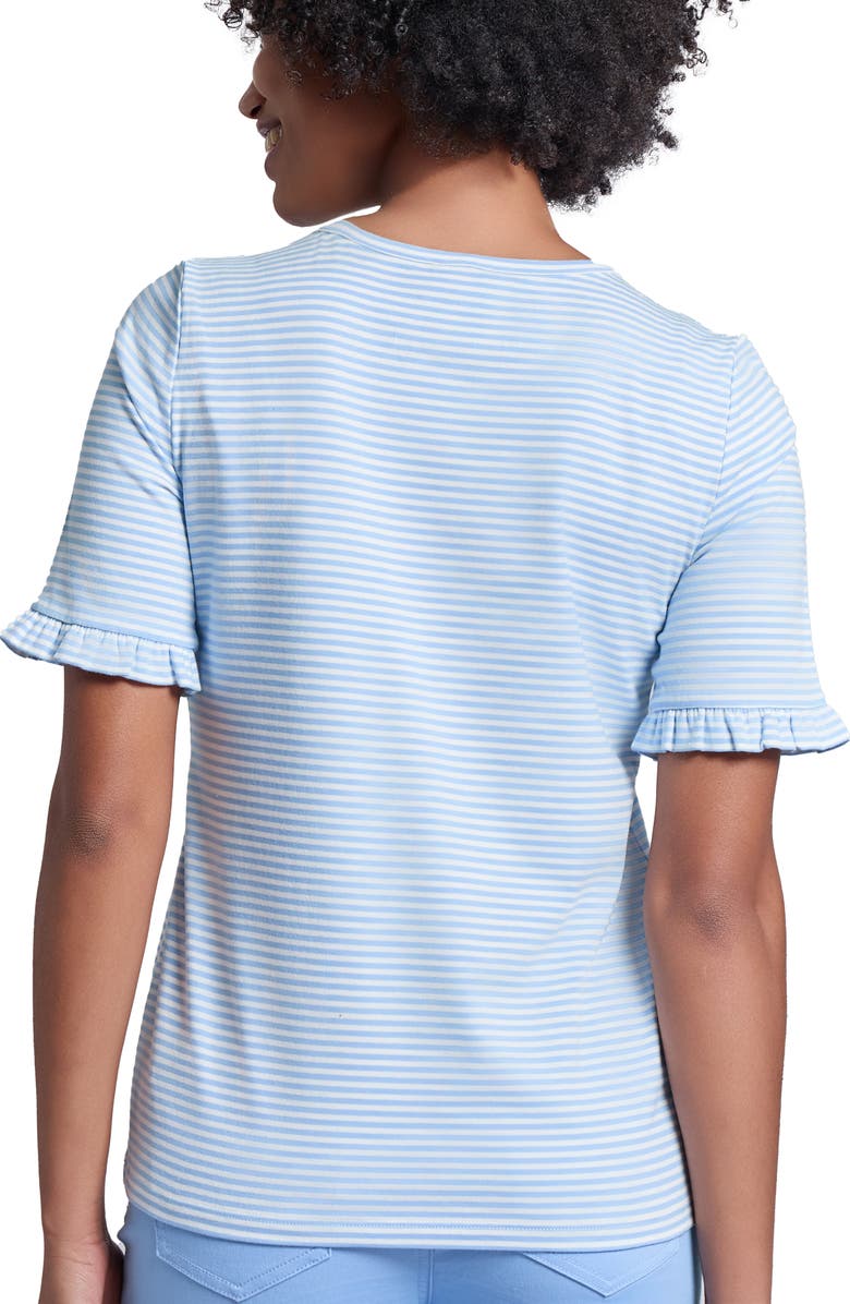 Jones New York Ruffle Sleeve Stripe Stretch Cotton T-Shirt, Alternate, color, 