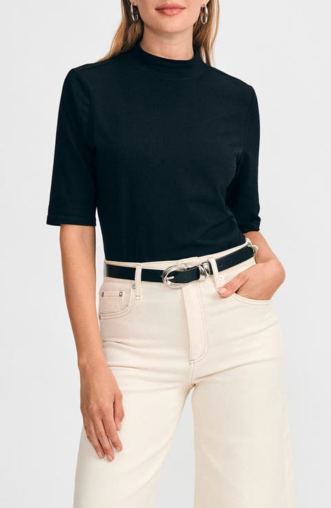 Elbow Sleeve Mock Neck Top