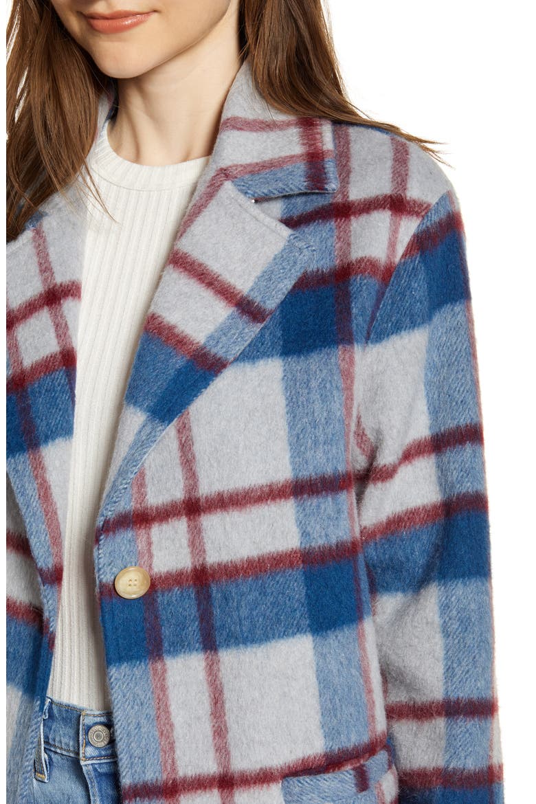 Levi's® Wool Top Coat with Faux Shearling Collar, Alternate, color, LIGHT BLUE PLAID