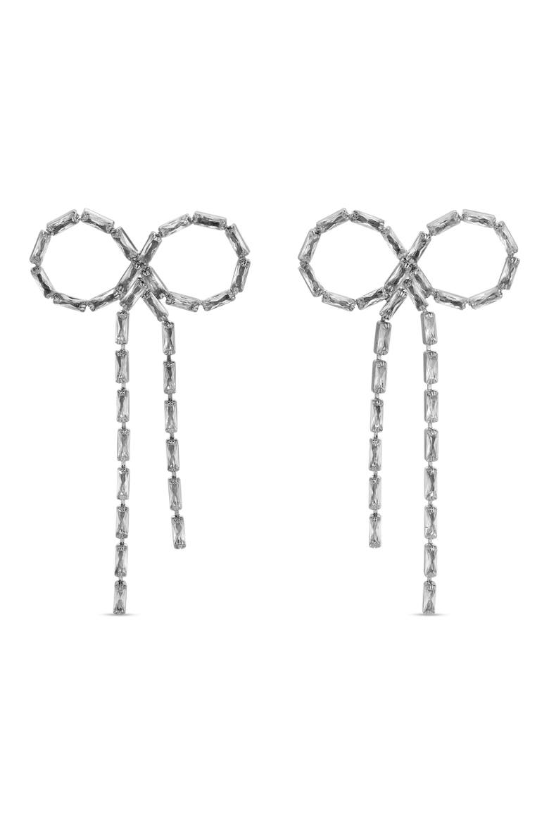 Bowy Cubic Zirconia Drop Earrings, Main, color, SILVER