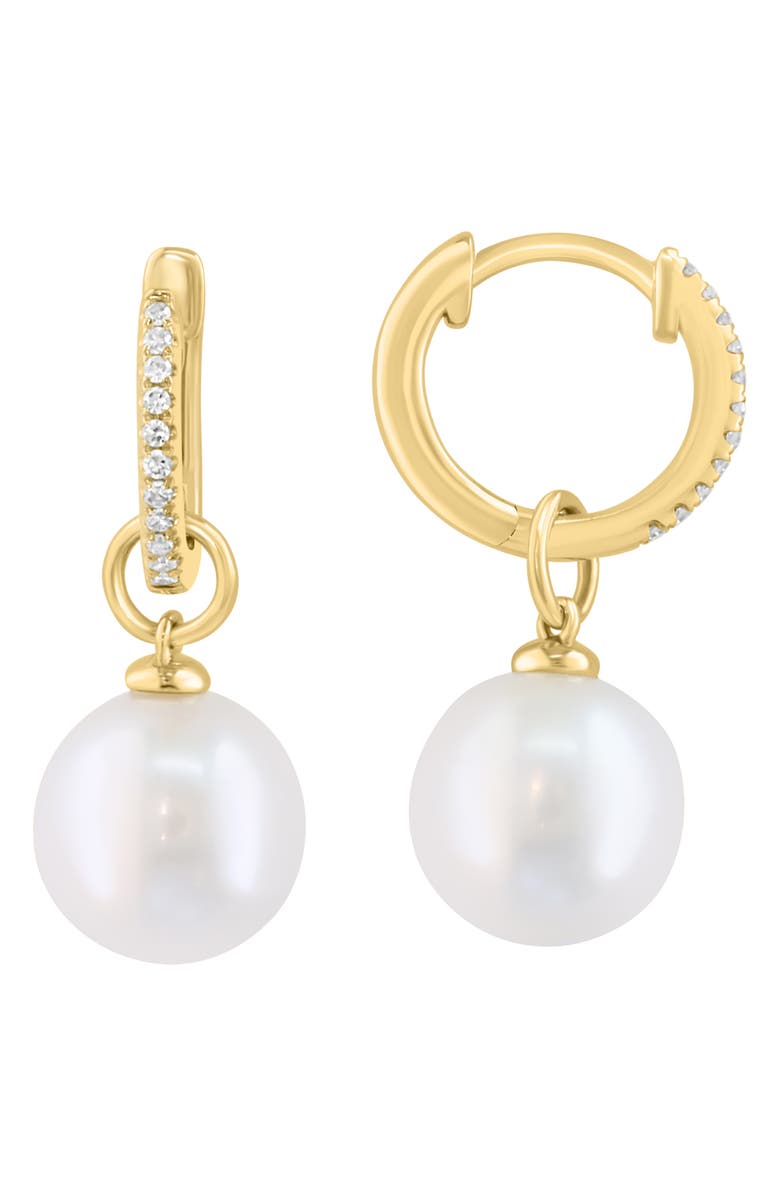 EFFY Diamond & Freshwater Pearl Huggie Earrings, Main, color, White