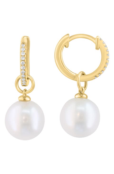 Diamond & Freshwater Pearl Huggie Earrings