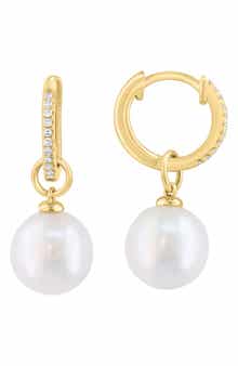 EFFY Diamond & Freshwater Pearl Huggie Earrings