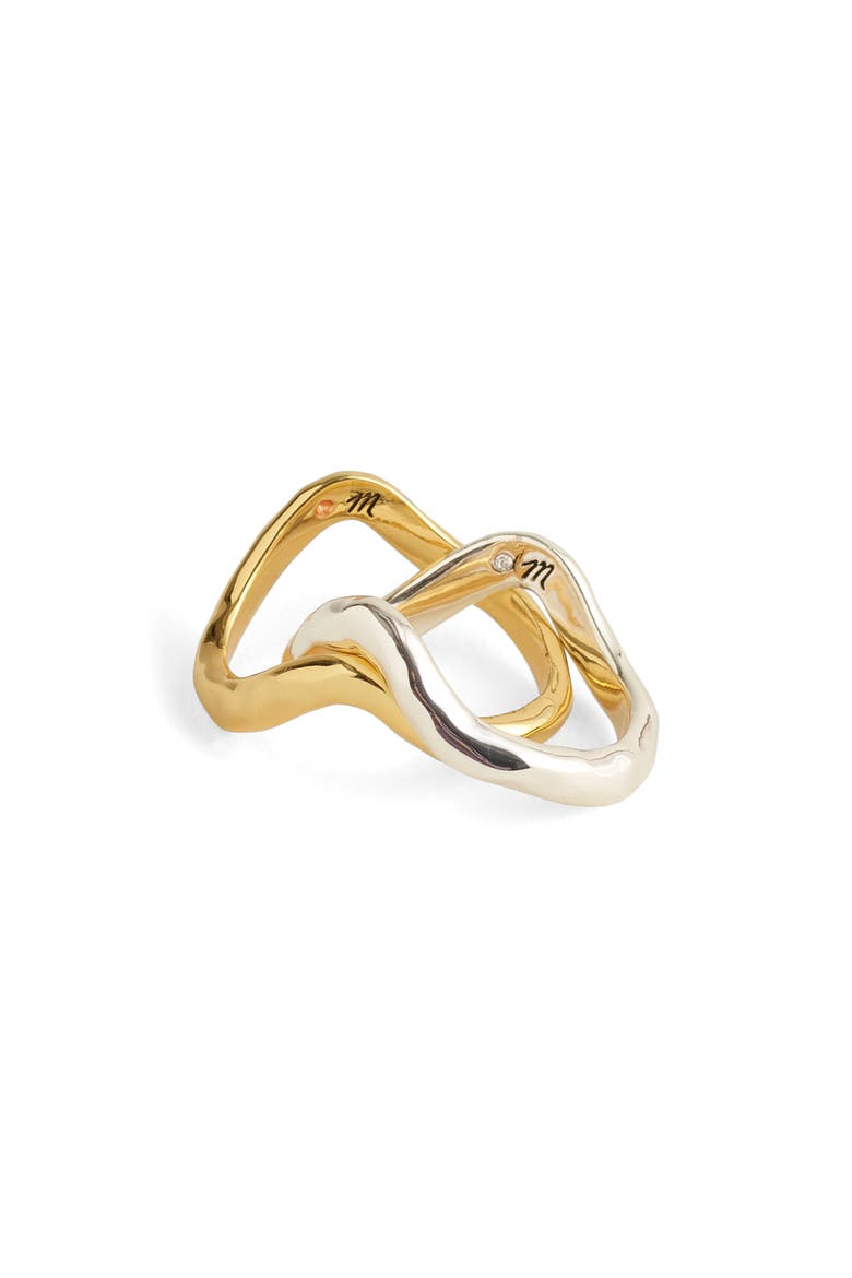 Set of 2 Hammered Sculptural Stacking Rings, Main, color, MIXED METAL