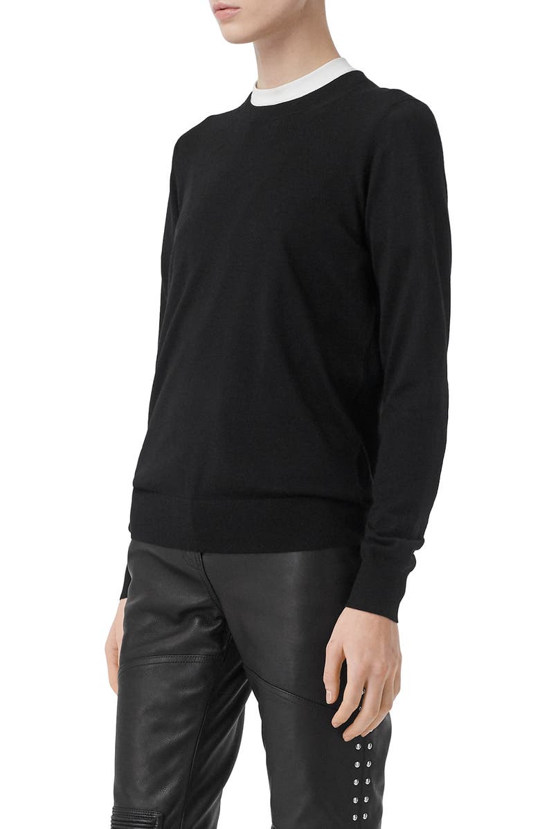 Burberry Bempton Vintage Check Elbow Patch Merino Wool Sweater, Alternate, color, 