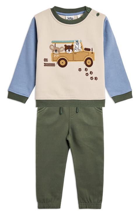 Safari Jeep Appliqué Cotton Sweatshirt & Joggers Set (Baby)
