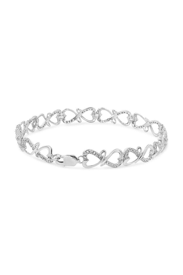Silver 1/3 Cttw Round-Cut Diamond Double Heart Infinity Link 7.25" Bracelet, Alternate, color, White