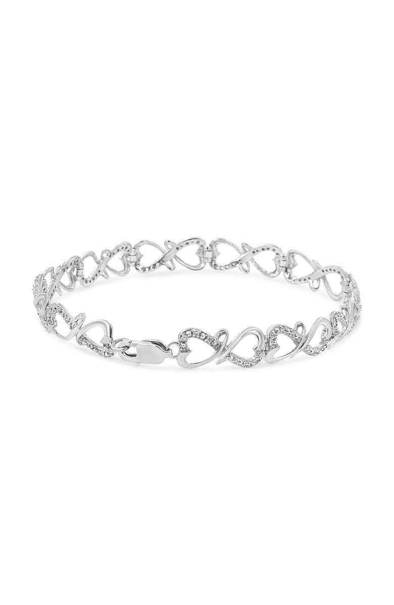 Haus of Brilliance Silver 1/3 Cttw Round-Cut Diamond Double Heart Infinity Link 7.25" Bracelet, Alternate, color, White
