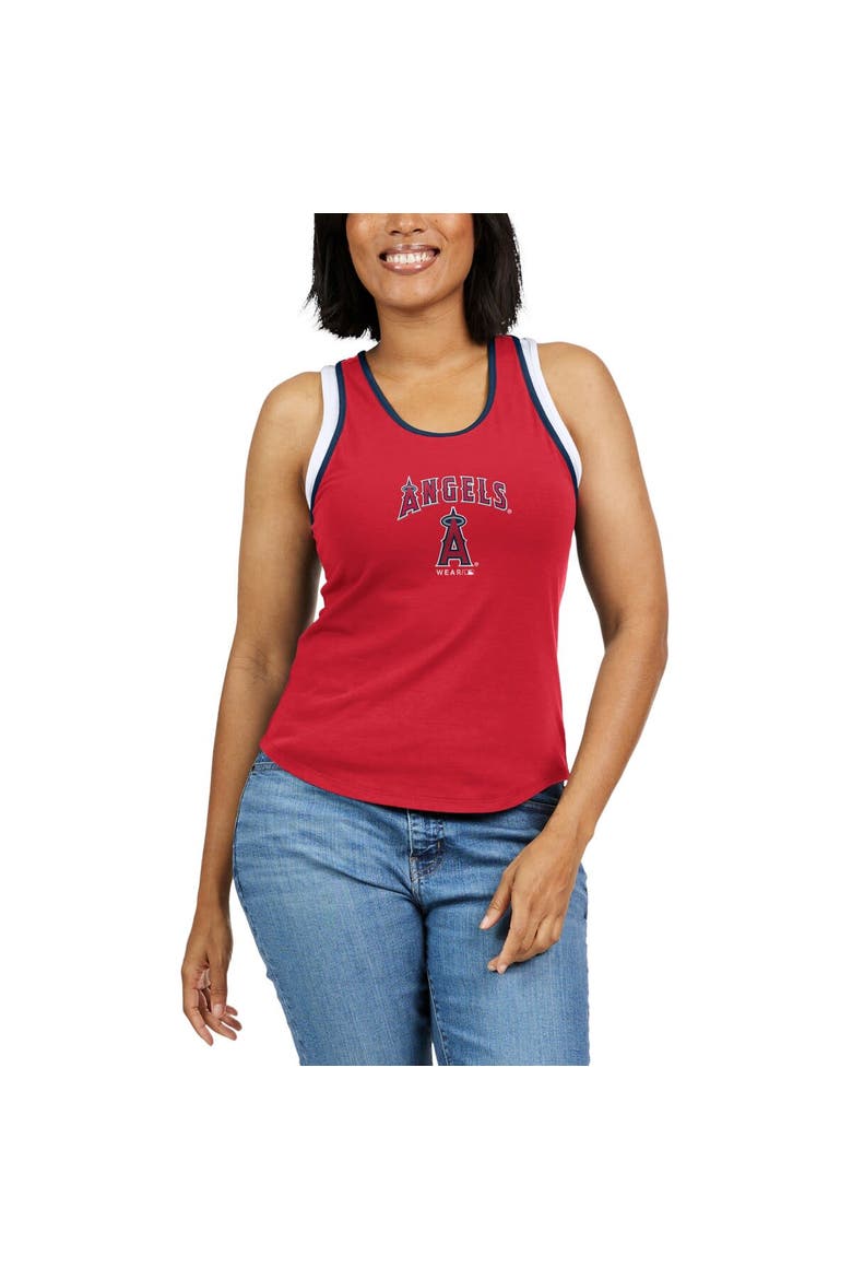 Women's WEAR by Erin Andrews Red Los Angeles Angels Colorblock Racerback Tank Top, Alternate, color, Red