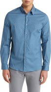 Stone Rose Painted Dot Print Stretch Cotton Button-Up Shirt