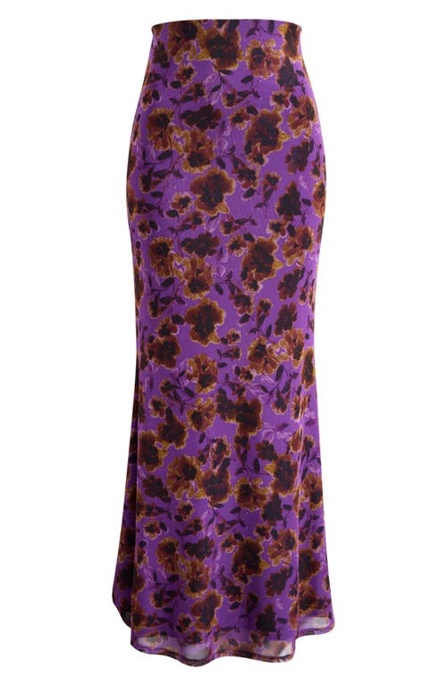 Afrm Tegan Floral Bias Cut Skirt In Purple