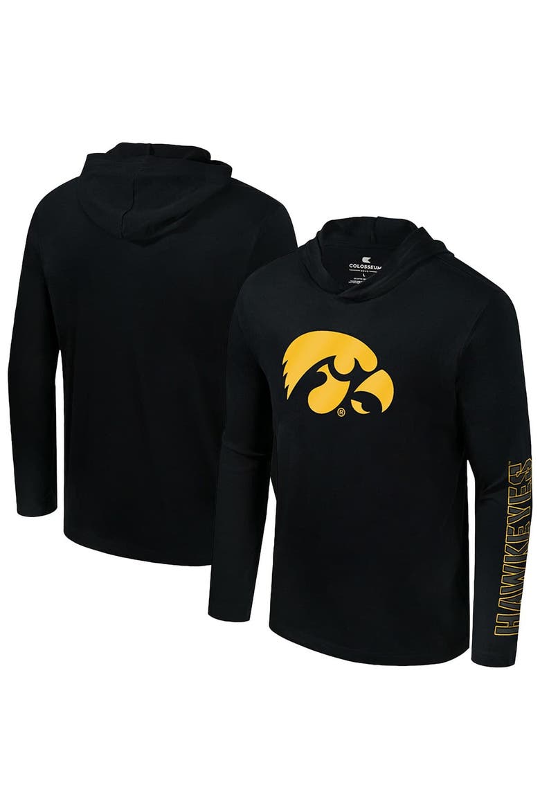Men's Colosseum  Black Iowa Hawkeyes Color Pop Active Blend Hooded Long Sleeve T-Shirt, Main, color, Black