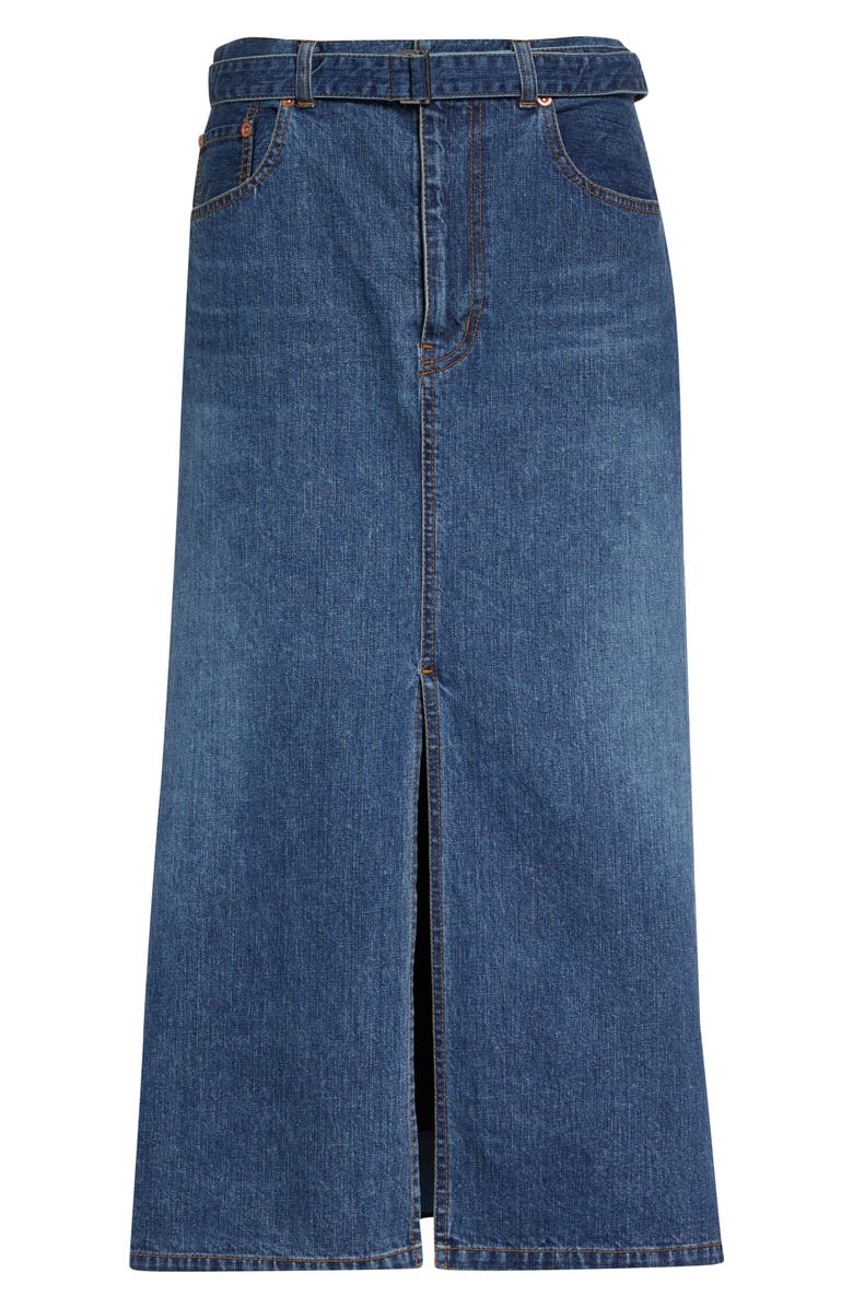 Sacai Belted Denim Midi Skirt, Alternate, color, Blue