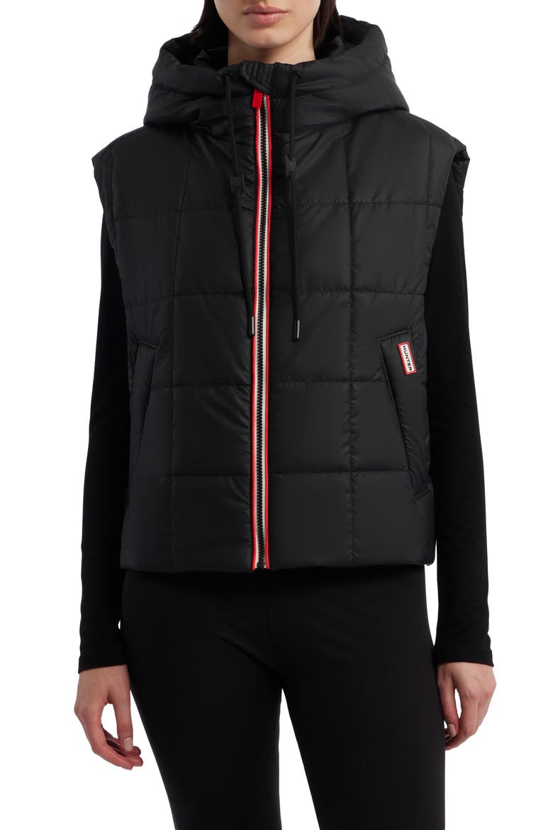 Lindsey Quilted Coated Water Repellent Vest, Main, color, BLACK