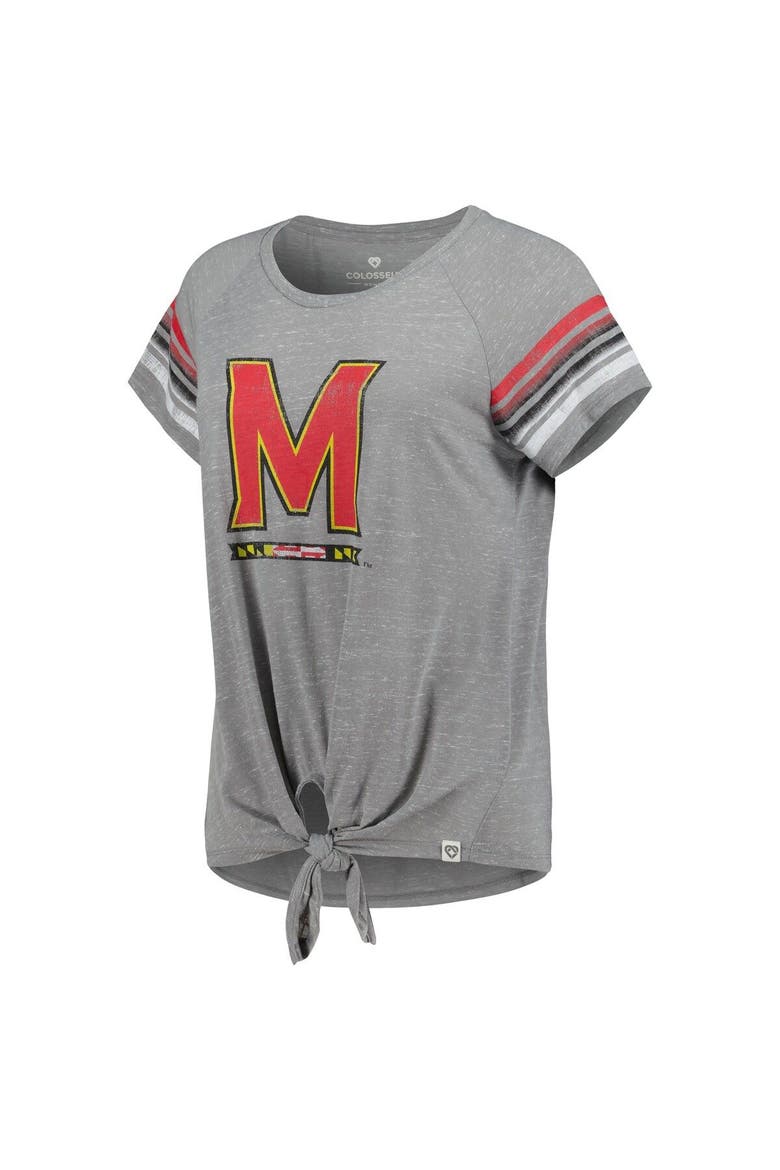Women's Colosseum Heathered Gray Maryland Terrapins Boo You Raglan Knotted T-Shirt, Alternate, color, Heather Gray