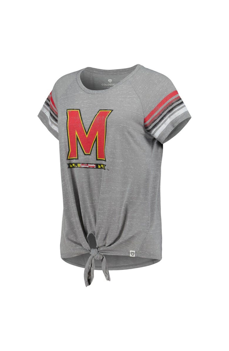 COLOSSEUM Women's Colosseum Heathered Gray Maryland Terrapins Boo You Raglan Knotted T-Shirt, Alternate, color, 