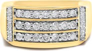 Haus of Brilliance Men's 14K Yellow Gold Plated Sterling Silver 3/4 Cttw Diamond 3 Row Band Ring