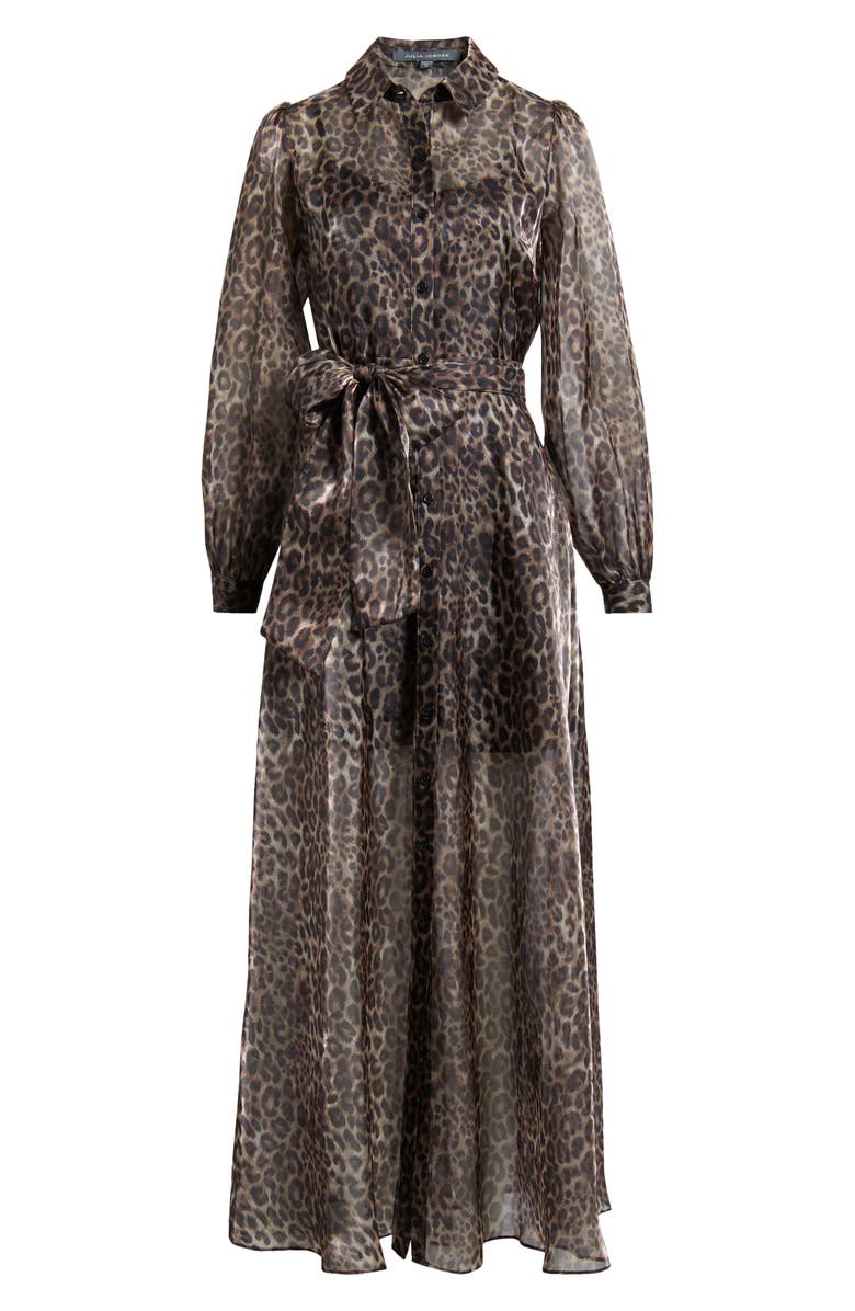Julia Jordan Tie Belt Long Sleeve Maxi Shirtdress, Alternate, color, Brown Black