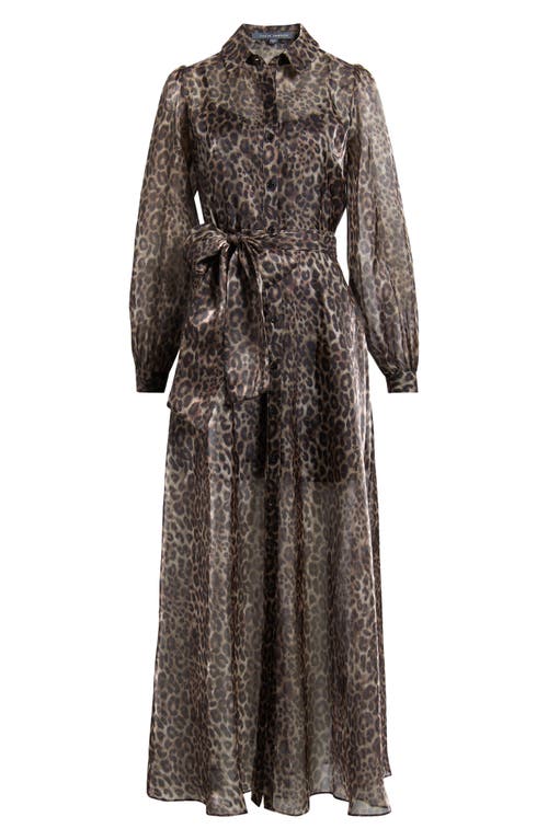 Julia Jordan Tie Belt Long Sleeve Maxi Shirtdress In Brown