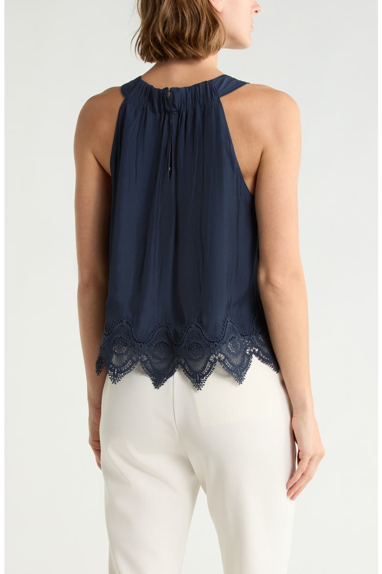 Karis Halter Neck Lace Trim Tank, Alternate, color, NAVY