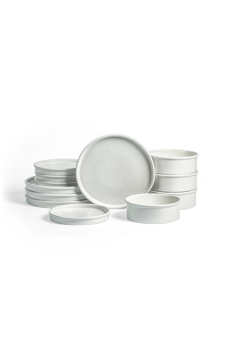 Roscoe Stoneware 12-Piece Dinnerware Set, Main, color, White Speckled