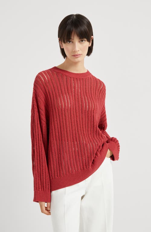 Brunello Cucinelli Ribbed Openwork Sweater In Red