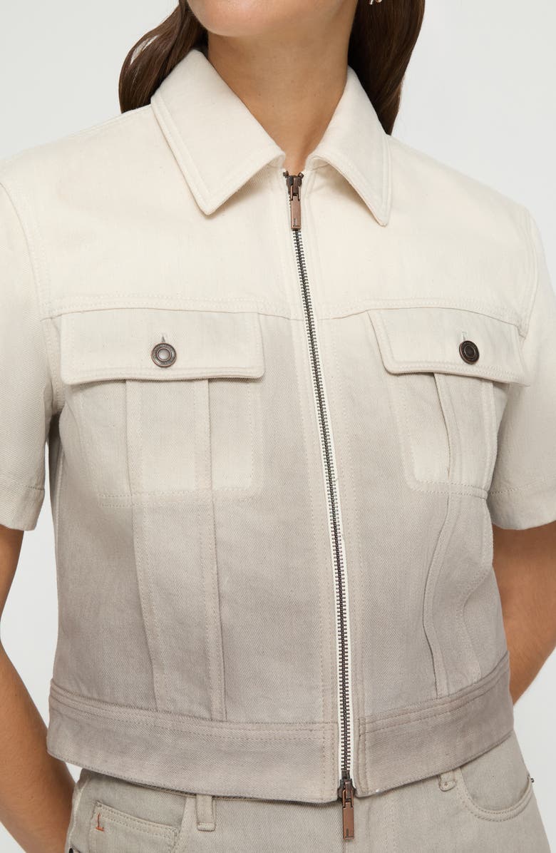 Lafayette 148 New York Hand Dip Dye Short Sleeve Zip Denim Jacket, Alternate, color, 