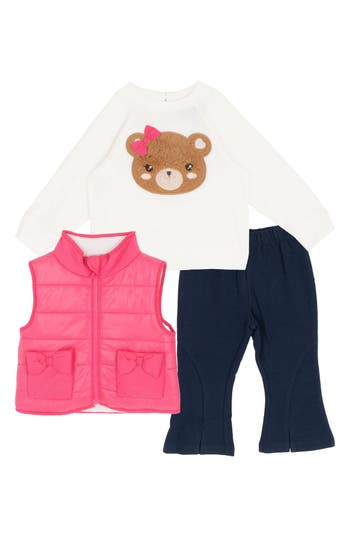 Rare Editions Teddy Sweatshirt, Puffer Vest & Flare Pants Set In Multi