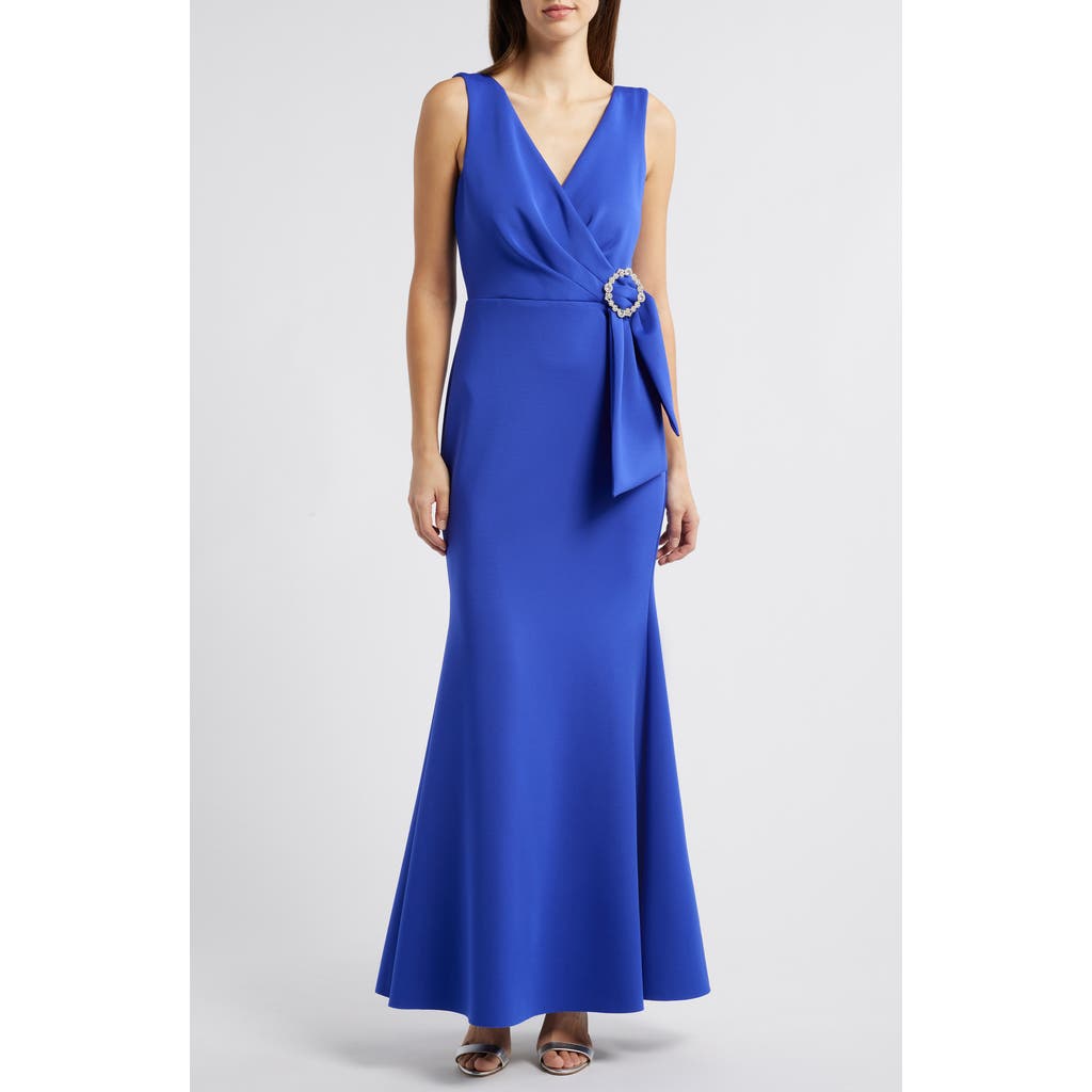 Eliza J Surplice V-neck Sleeveless Mermaid Gown In Cobalt