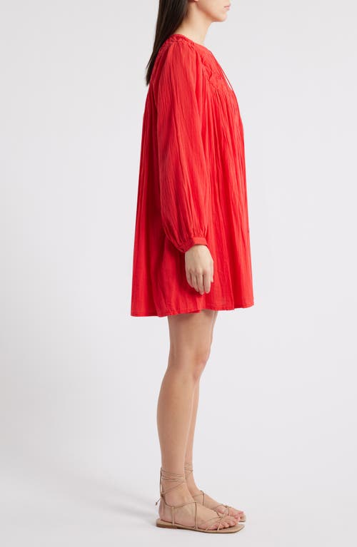 Frnch Aissya Long Sleeve Cotton Shift Dress In Rouge