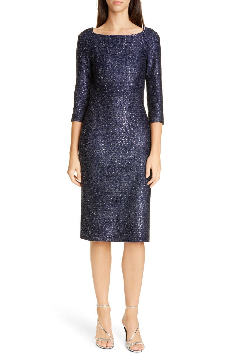 Glimmering Sequin Knit Cocktail Dress, Main, color, NAVY/ SILVER
