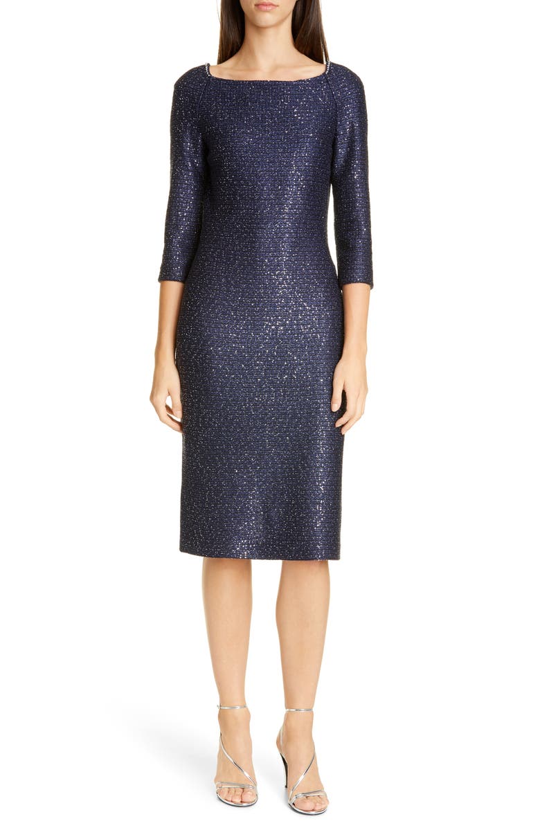 St. John Evening Glimmering Sequin Knit Cocktail Dress, Main, color, 